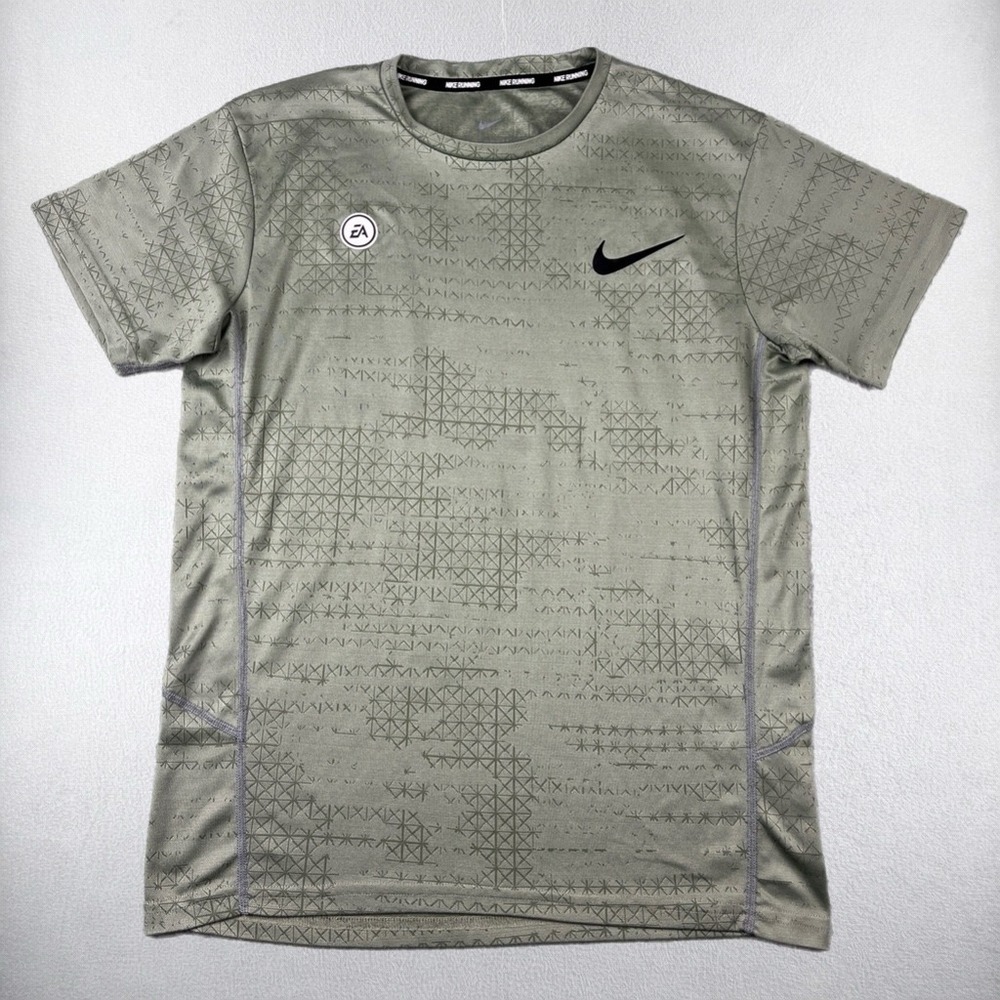 Nike Running Shirt Mens Medium Green EA Sports Dri-Fit Geometric Graphic Tee